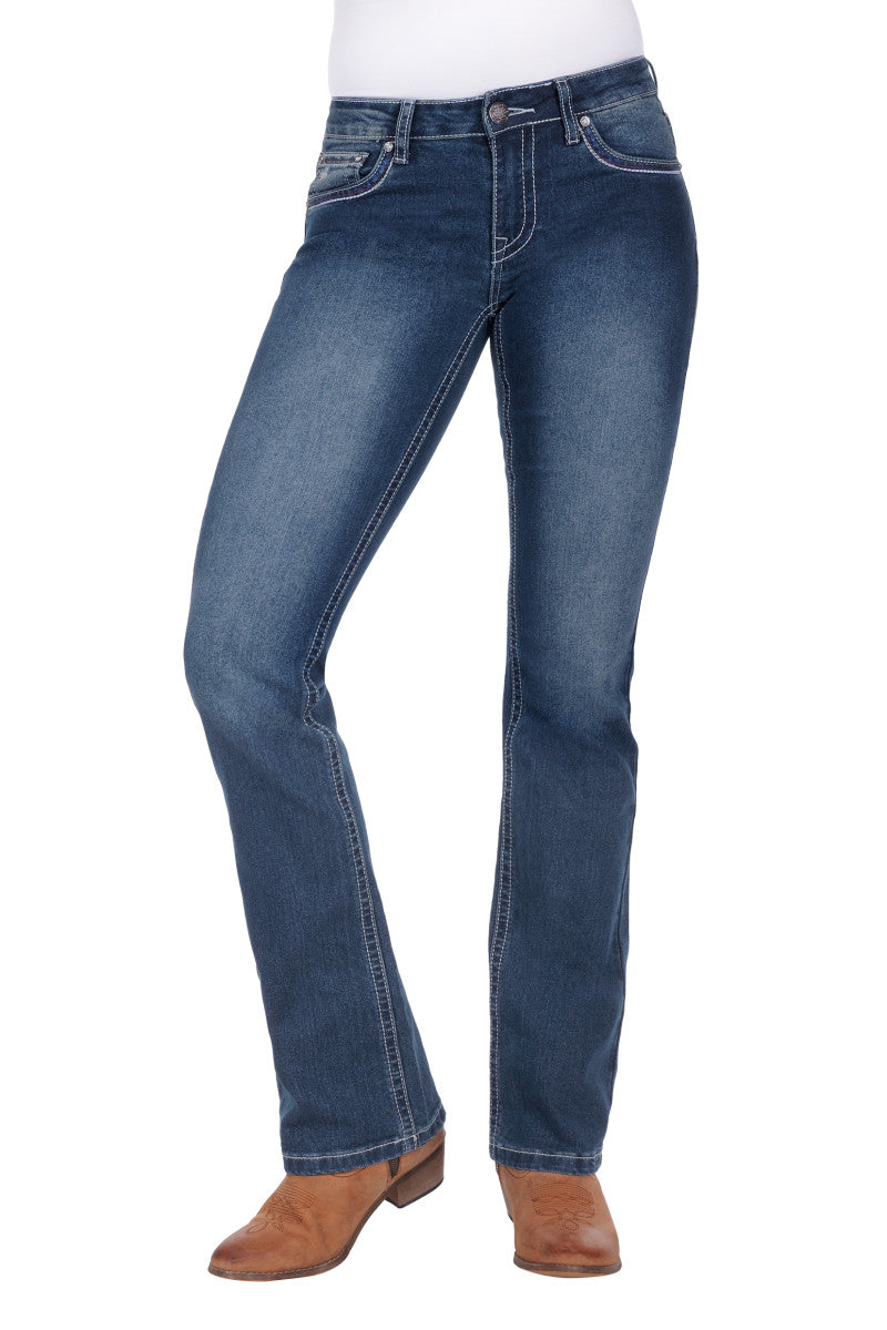 Pure Western Ladies Madeleine Bootcut Jean True Blue