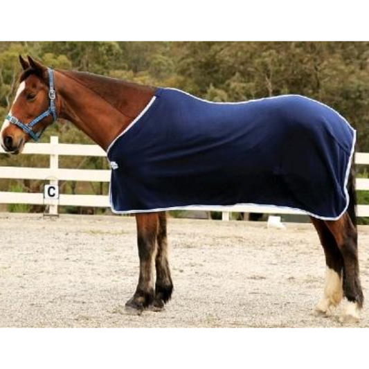 Polar Fleece Rug Navy Blue with White & Green Trim
