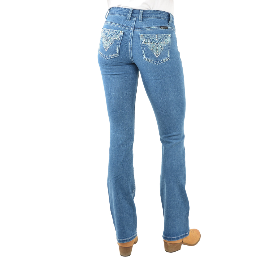 Pure Western Ziggy Boot Cut Ladies Jeans Retro Blue