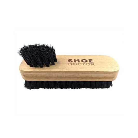 Shoe Doctor Shoe Brush Twin Tuffted with Wooden Handle