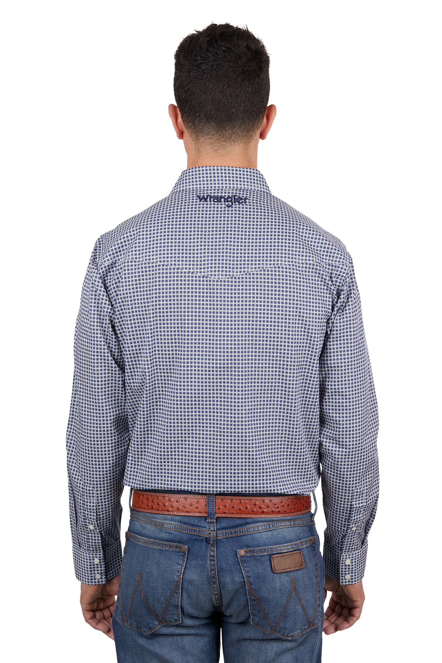 Wrangler Mens Peter Logo LS Shirt Navy & Tan