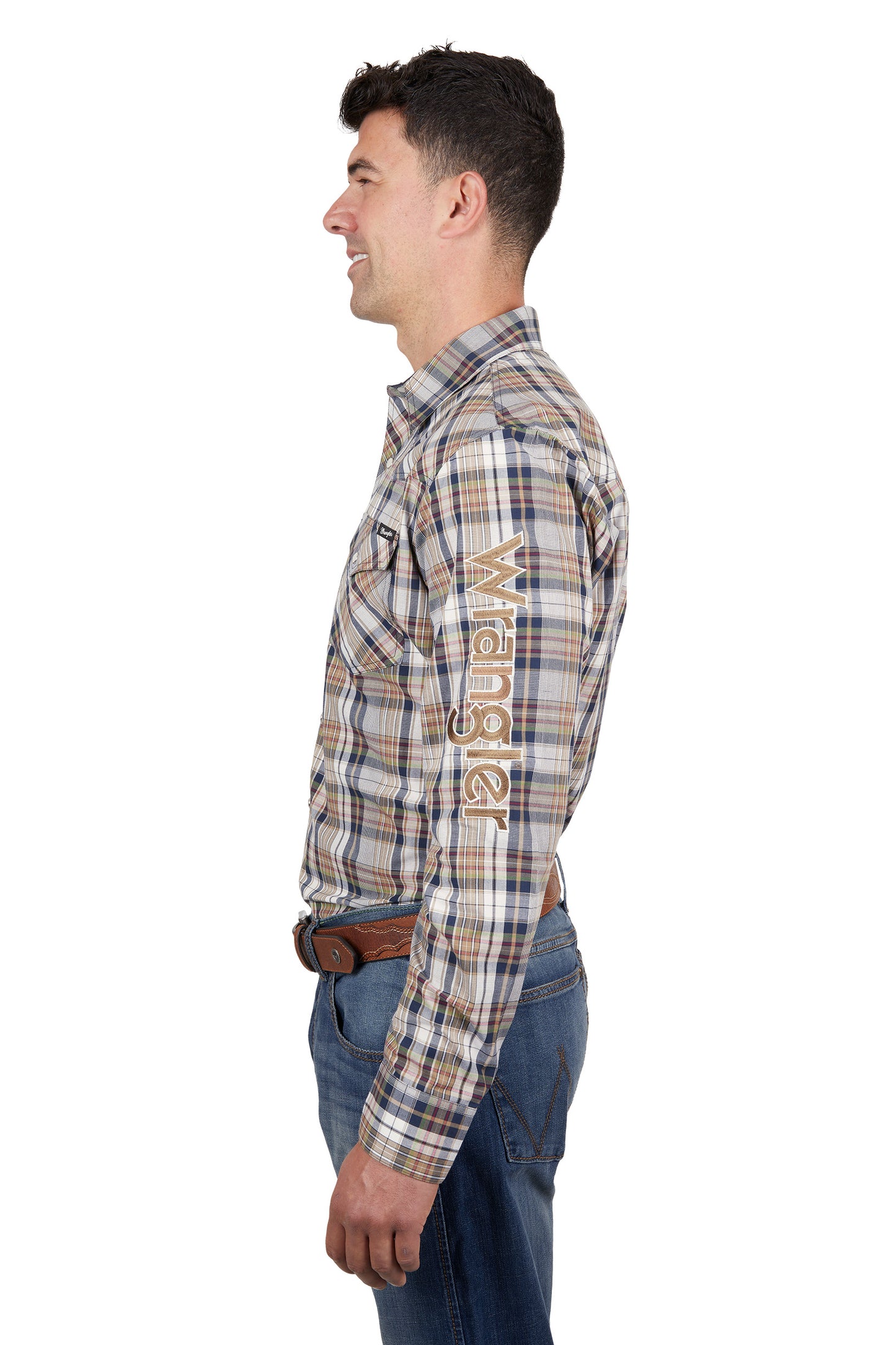 Wrangler Mens Tom Logo LS Shirt Navy & Tan