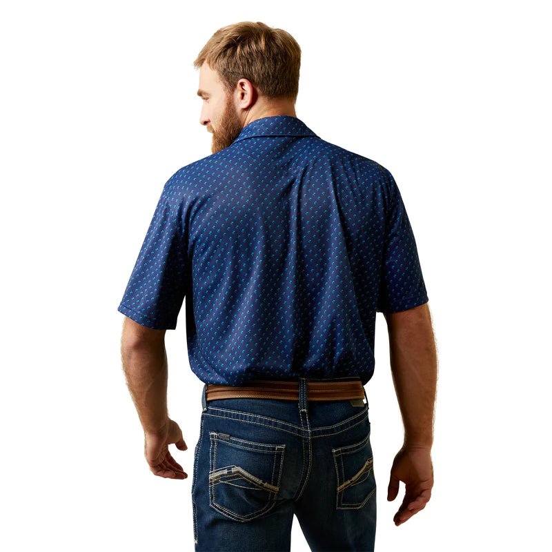 Ariat All Over Print Mens Polo SS Monaco Blue - Aitken's Saddlery