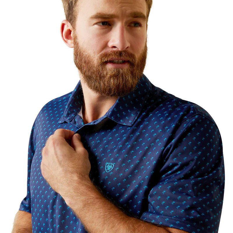 Ariat All Over Print Mens Polo SS Monaco Blue - Aitken's Saddlery