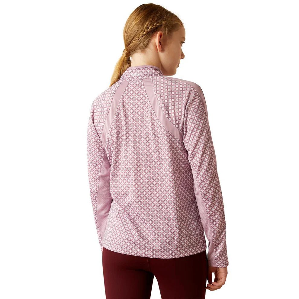 Ariat Girls Sunstopper 3.0 1/4 Zip Shirt Lavender Mist Tile Print - Aitken's Saddlery