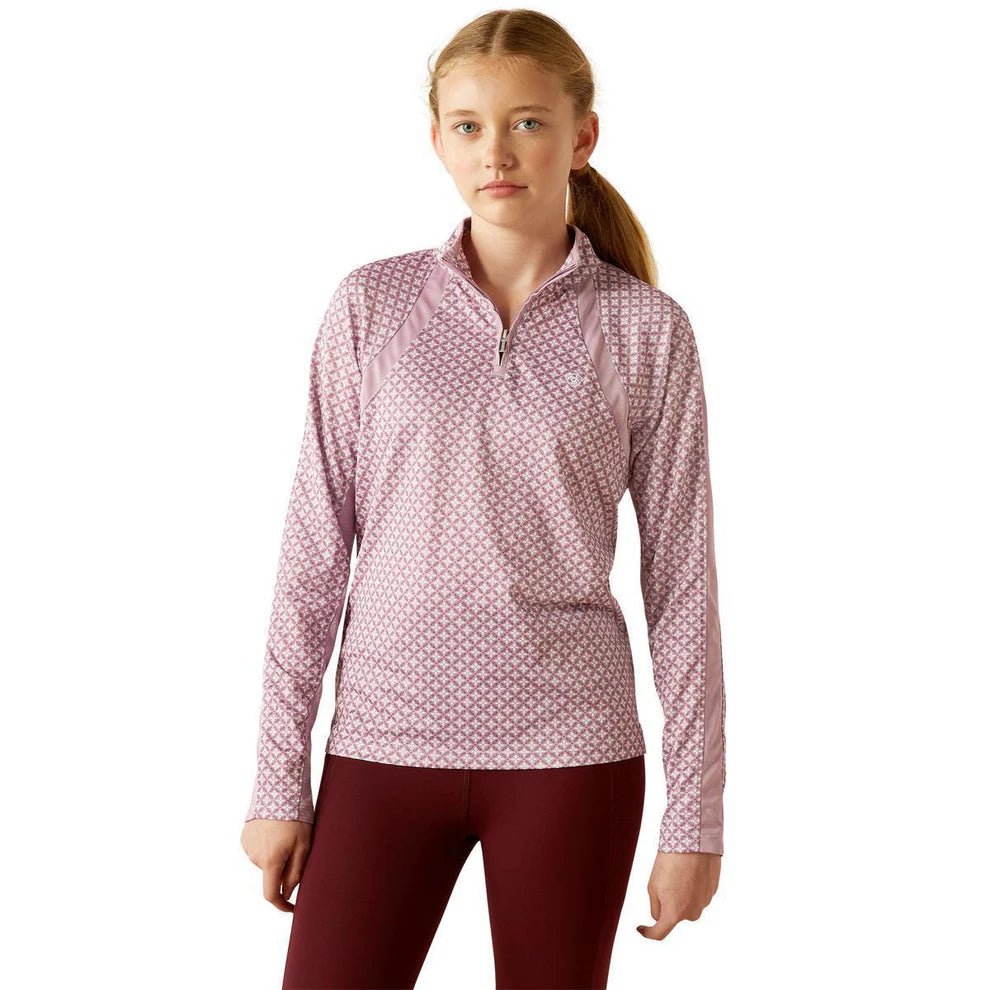 Ariat Girls Sunstopper 3.0 1/4 Zip Shirt Lavender Mist Tile Print - Aitken's Saddlery