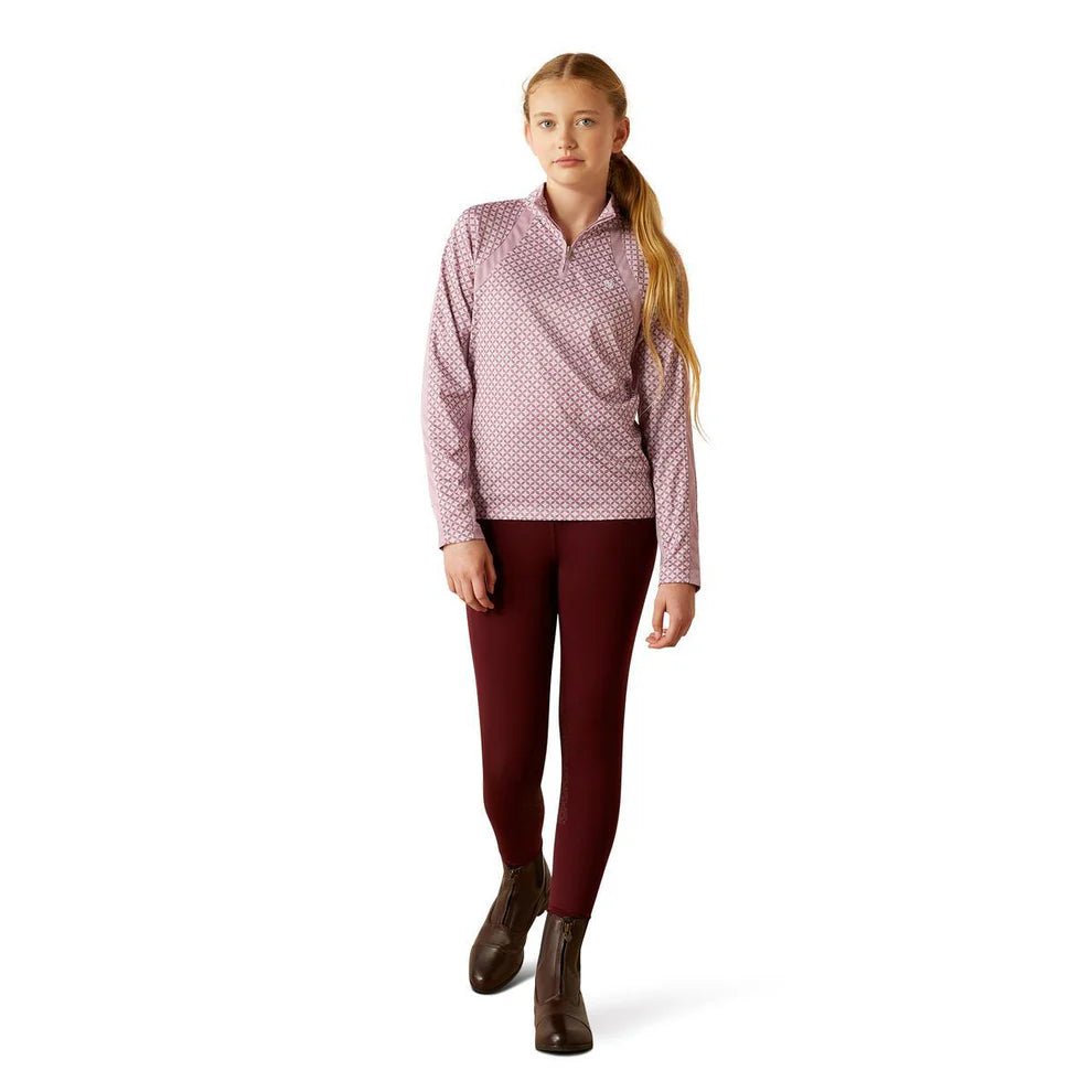 Ariat Girls Sunstopper 3.0 1/4 Zip Shirt Lavender Mist Tile Print - Aitken's Saddlery