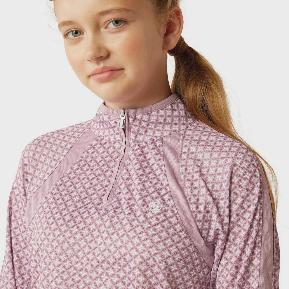 Ariat Girls Sunstopper 3.0 1/4 Zip Shirt Lavender Mist Tile Print - Aitken's Saddlery