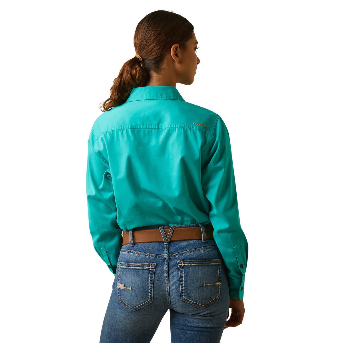 Ariat Ladies Rebar Half Button LS Workshirt Turquoise - Aitken's Saddlery