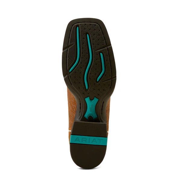 Ariat Ladies Round Up Wide Square Toe Embossed Chestnut Flamingos - Aitken's Saddlery