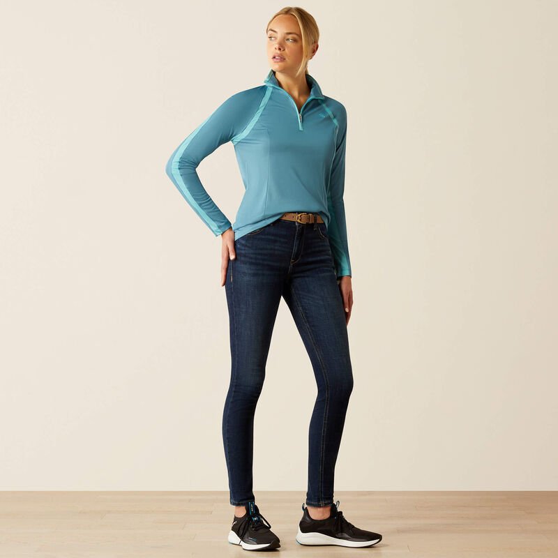 Ariat Ladies Sunstopper 3.0 1/4 Zip Shirt Storm Blue - Aitken's Saddlery
