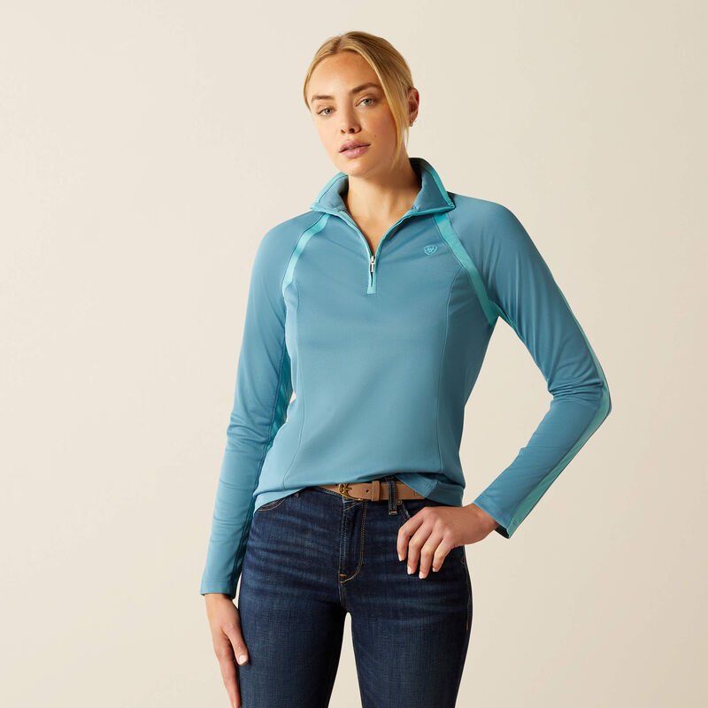 Ariat Ladies Sunstopper 3.0 1/4 Zip Shirt Storm Blue - Aitken's Saddlery