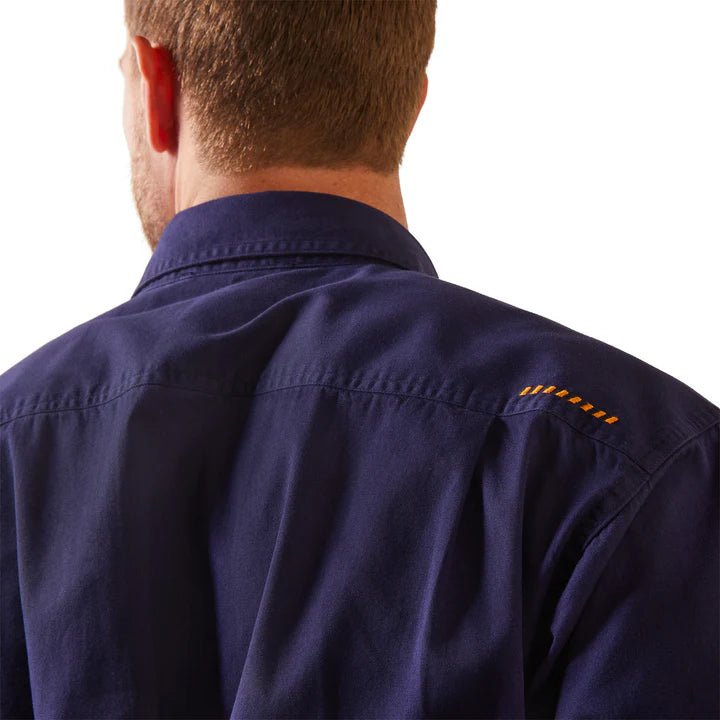 Ariat Mens Rebar Half Button LS Workshirt Navy - Aitken's Saddlery