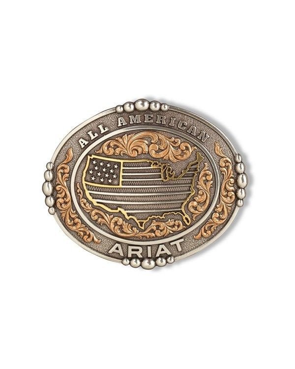 Ariat Oval All American Belt Buckle Silver & Aged Gold - Aitken's Saddlery