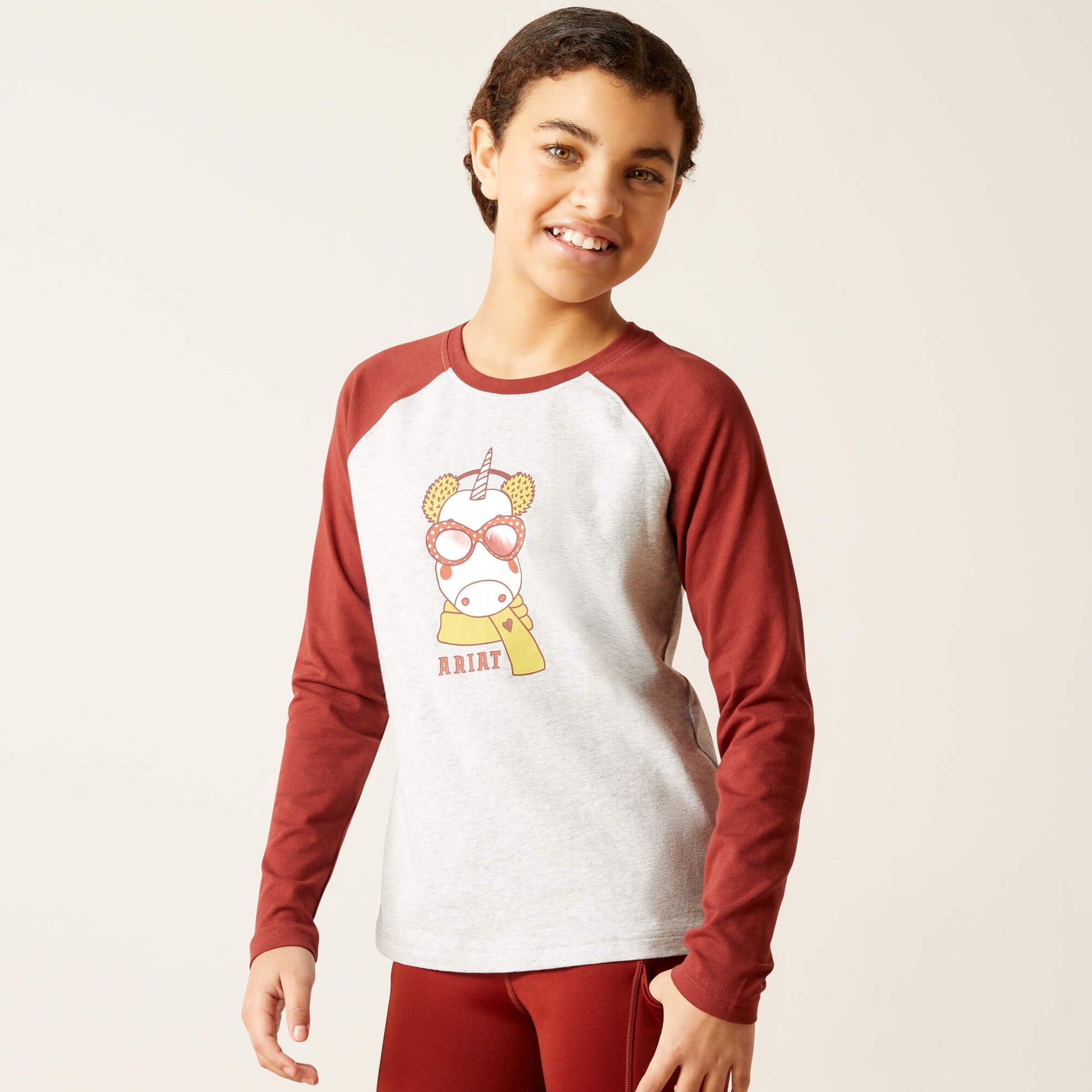 Ariat Uni Anime Youths LS Tee Heather Grey & Fired Brick - Aitken's Saddlery