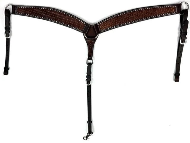 Ezy Ride Breastplate Shaped with Dots and Stamping Dark Brown - Aitken's Saddlery