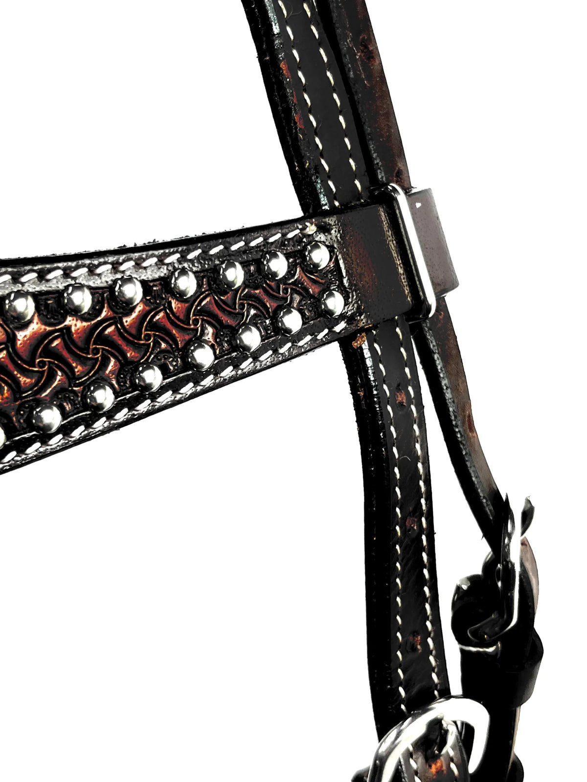 Ezy Ride Bridle Shaped Brow with Dots and Stamping Dark Brown - Aitken's Saddlery