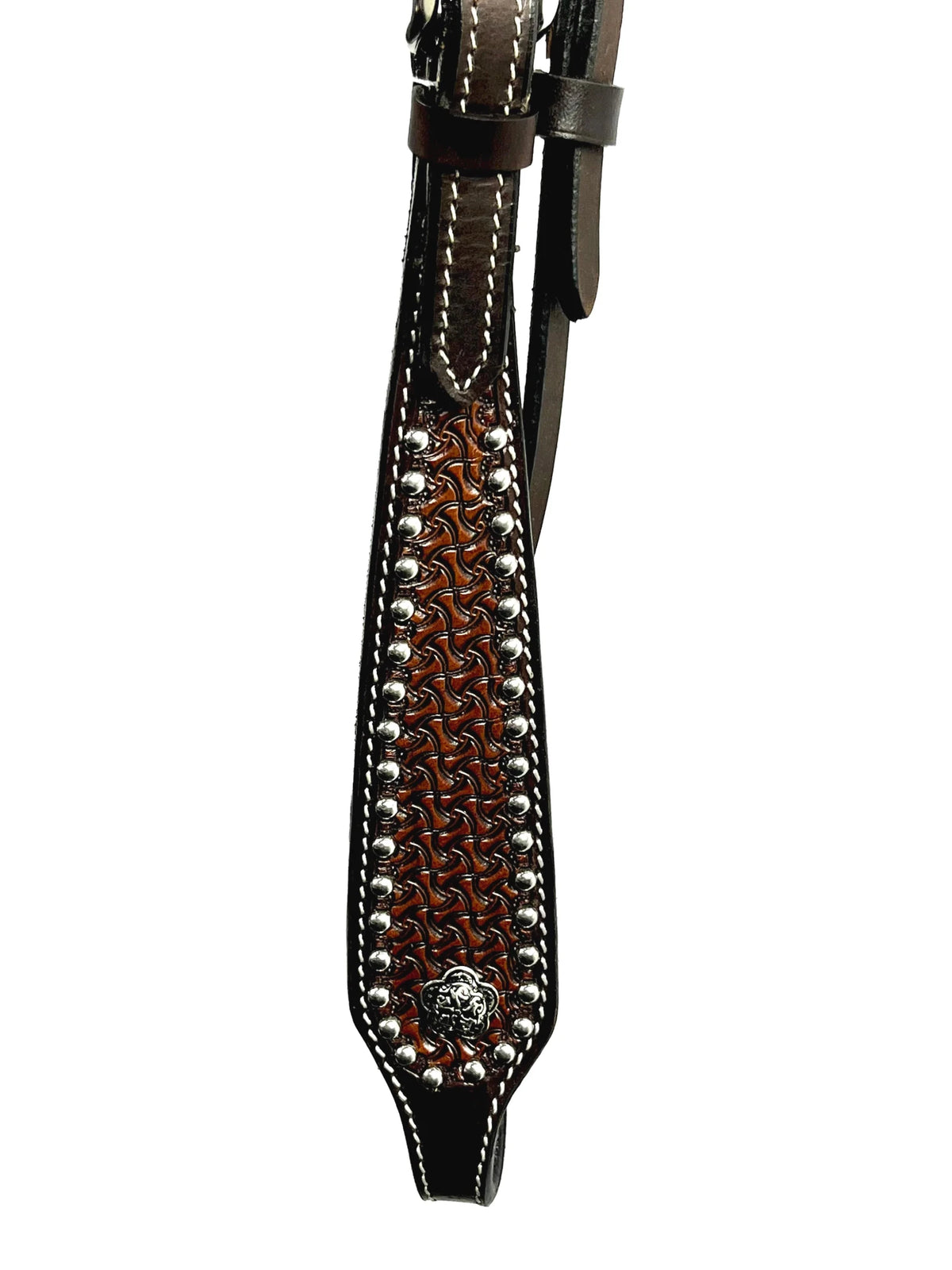 Ezy Ride Bridle Shaped Brow with Dots and Stamping Dark Brown - Aitken's Saddlery