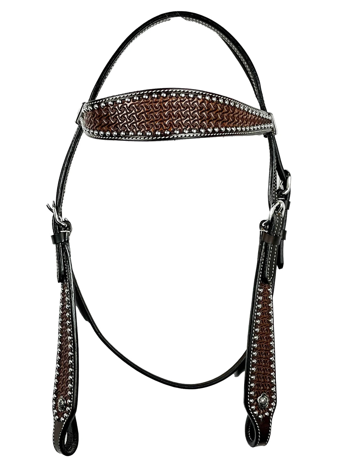 Ezy Ride Bridle Shaped Brow with Dots and Stamping Dark Brown - Aitken's Saddlery