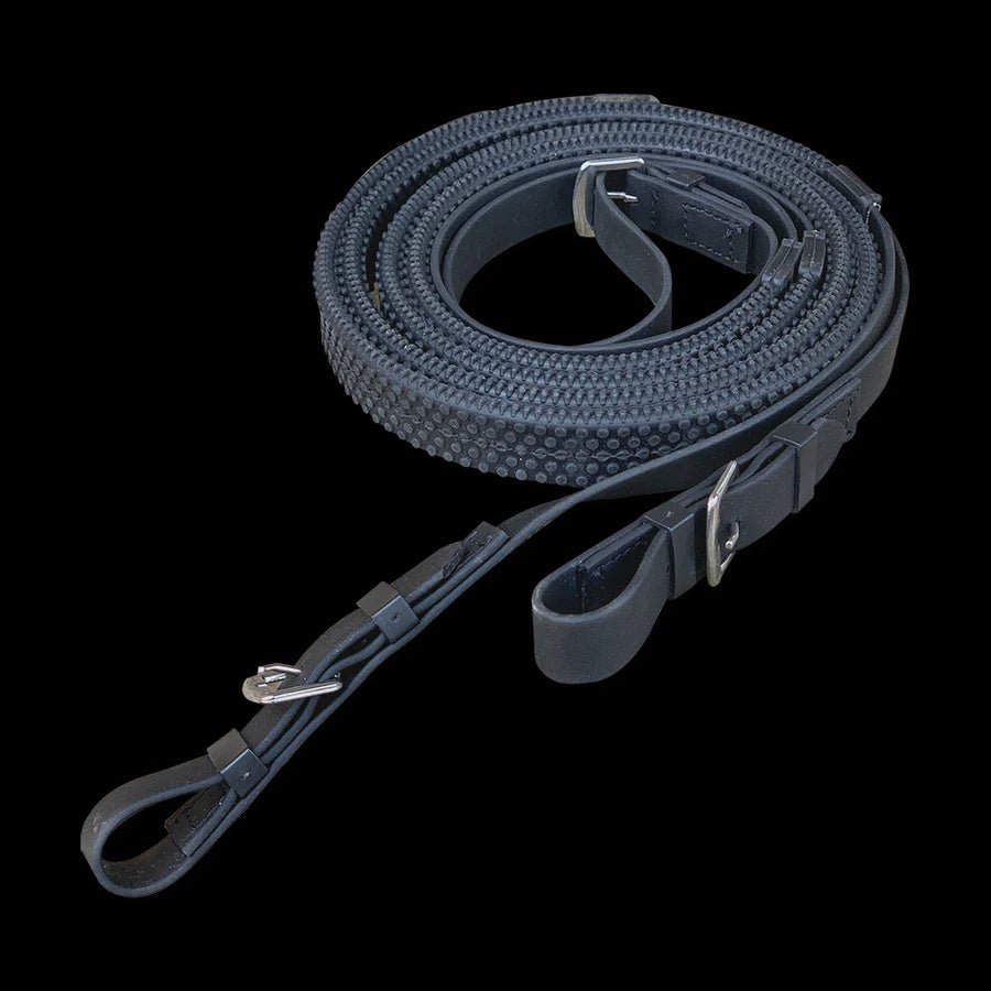 Fairfax Buckle End Rubber Racing Reins Black - Aitken's Saddlery
