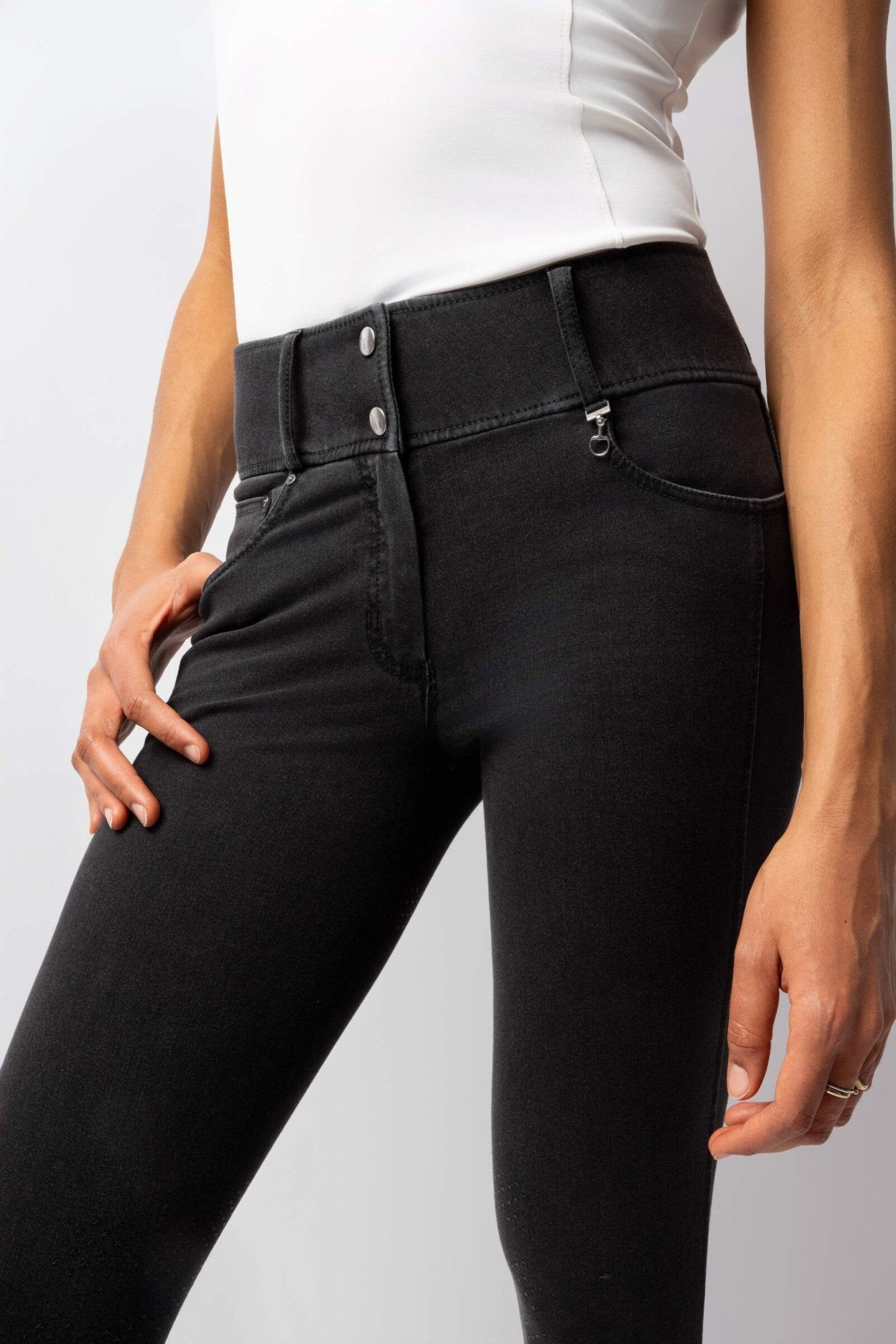 Horze Carolyn Denim Full Grip Ladies Breeches Black - Aitken's Saddlery
