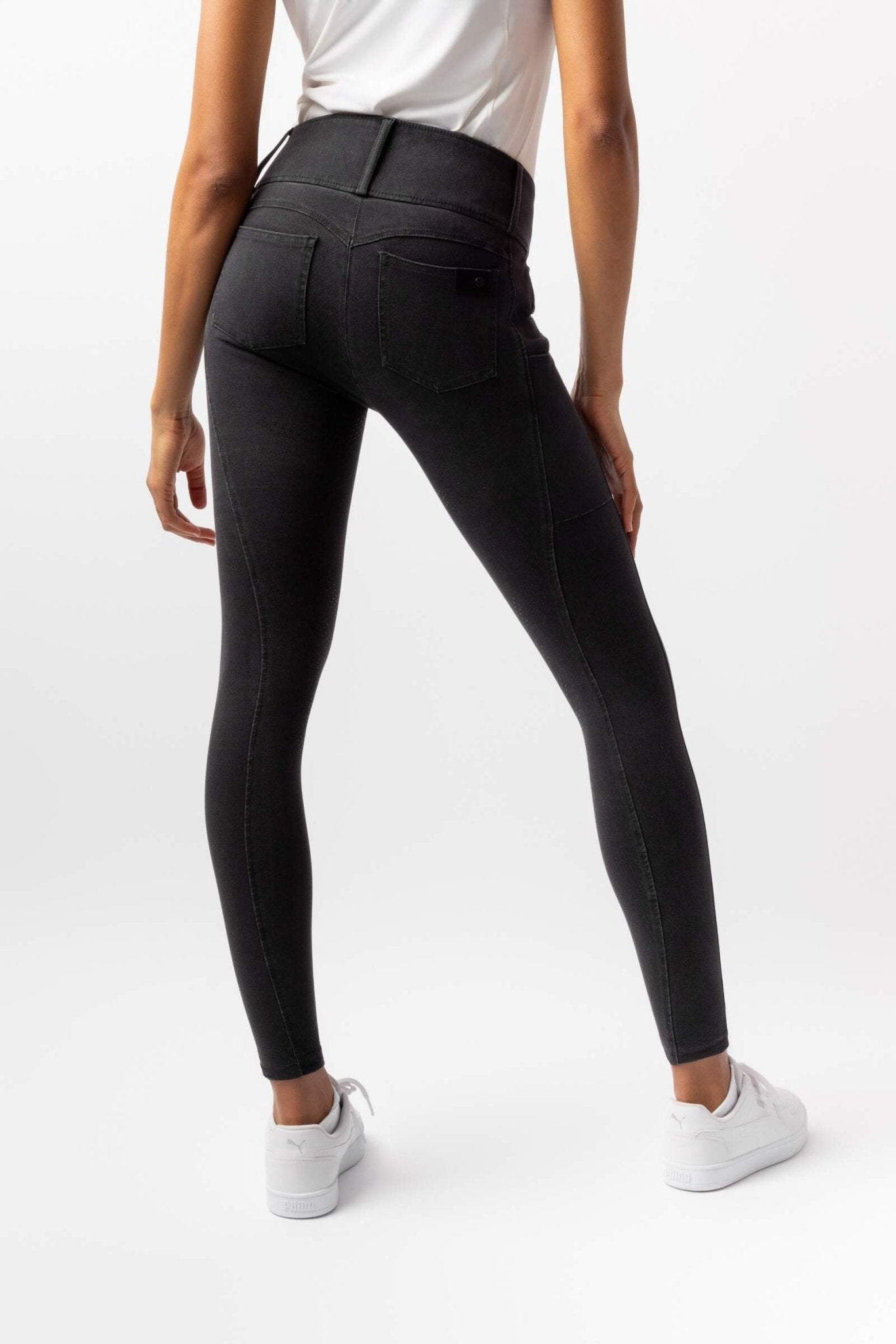 Horze Carolyn Denim Full Grip Ladies Breeches Black - Aitken's Saddlery