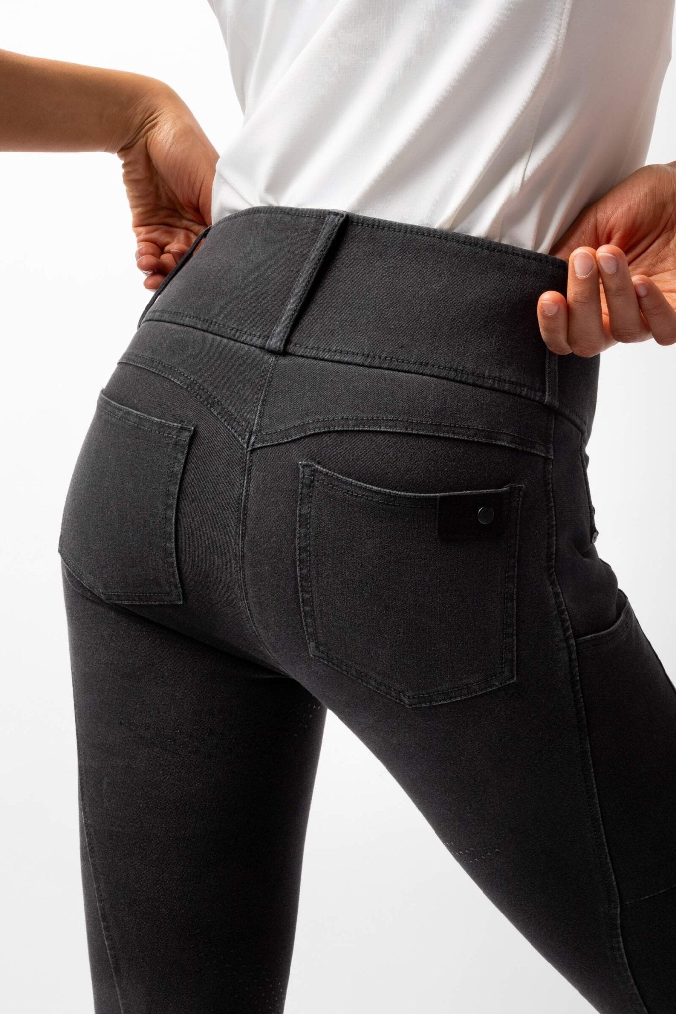 Horze Carolyn Denim Full Grip Ladies Breeches Black - Aitken's Saddlery