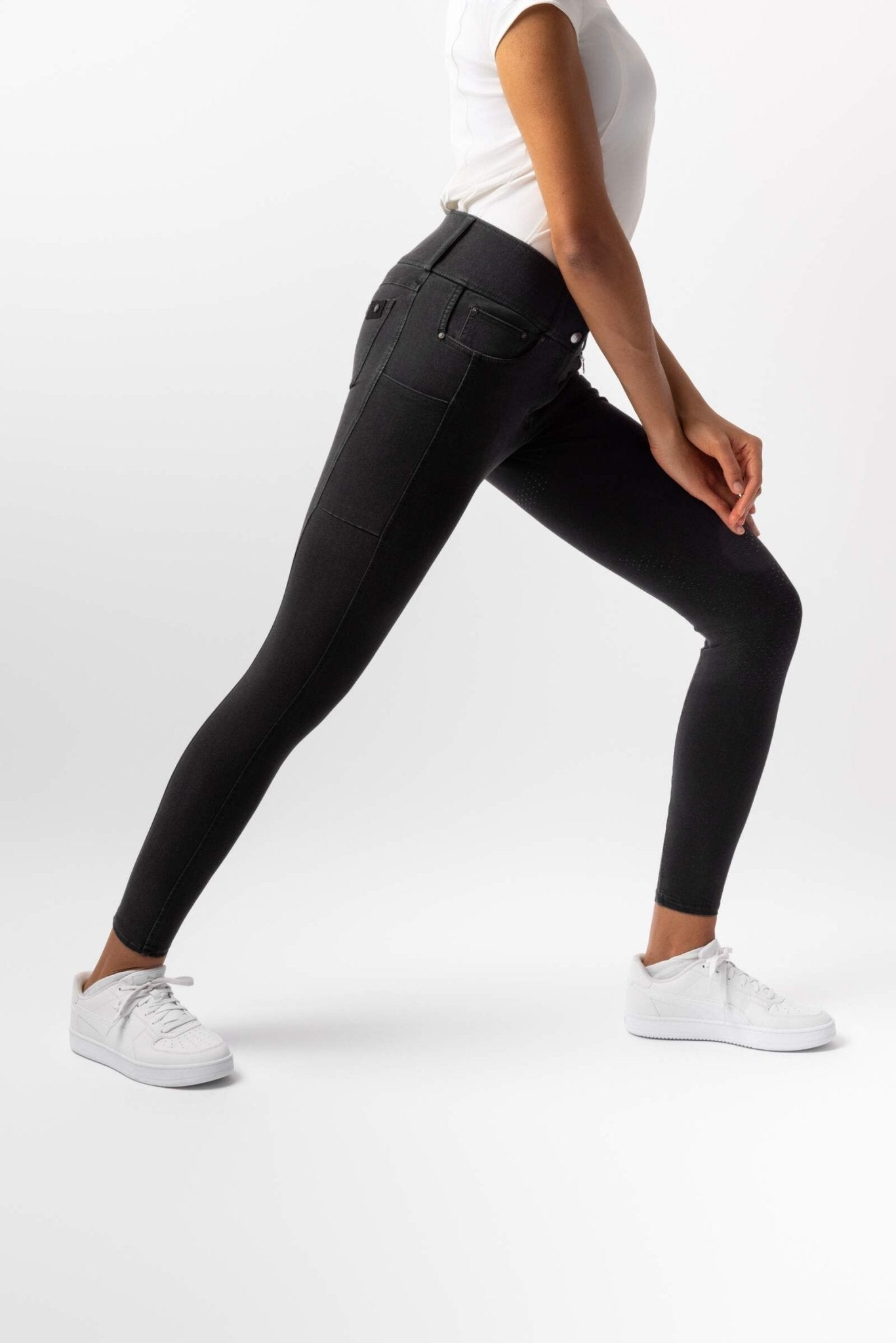 Horze Carolyn Denim Full Grip Ladies Breeches Black - Aitken's Saddlery