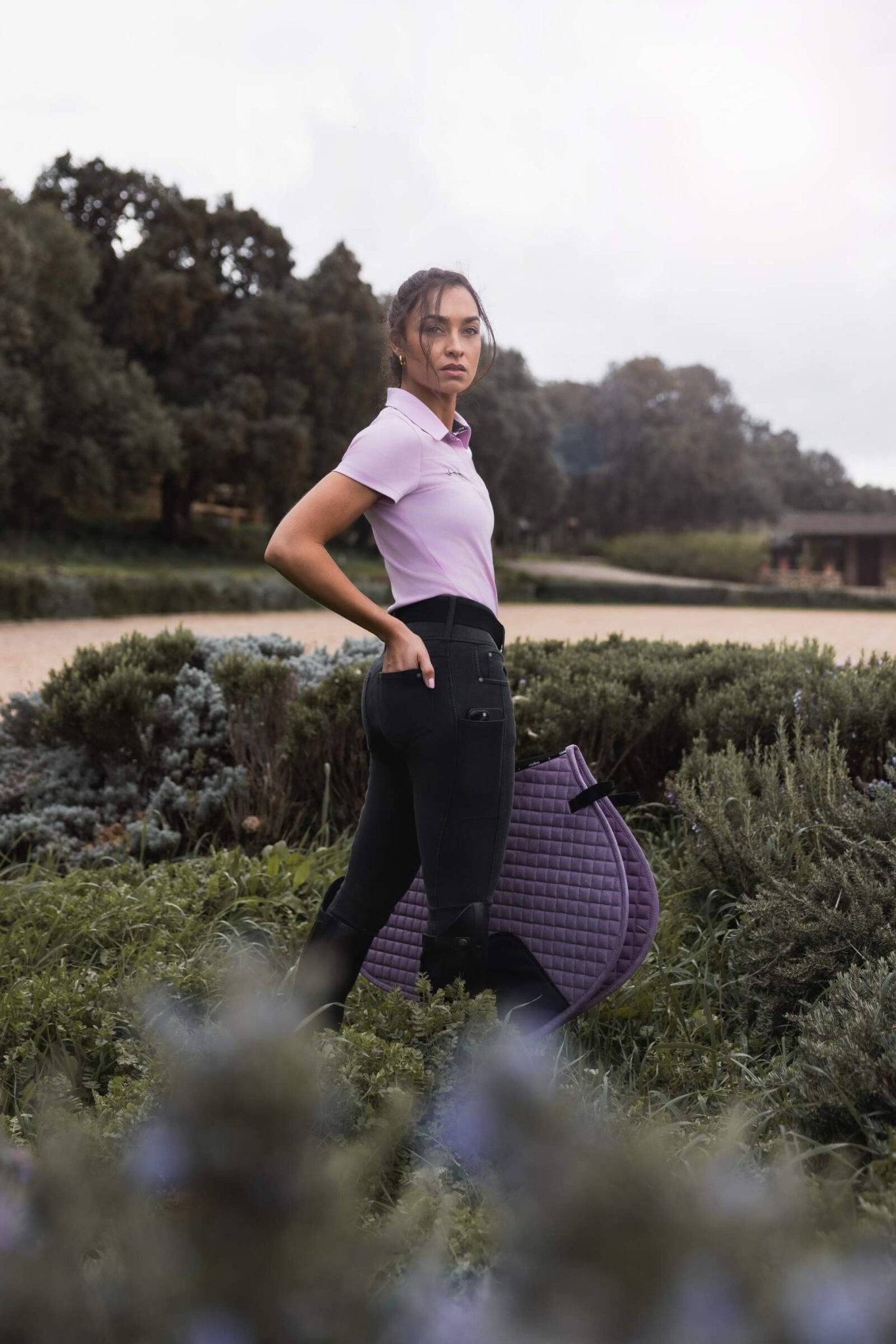 Horze Carolyn Denim Full Grip Ladies Breeches Black - Aitken's Saddlery