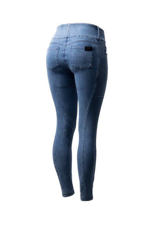 Horze Carolyn Denim Full Grip Ladies Breeches Blue - Aitken's Saddlery