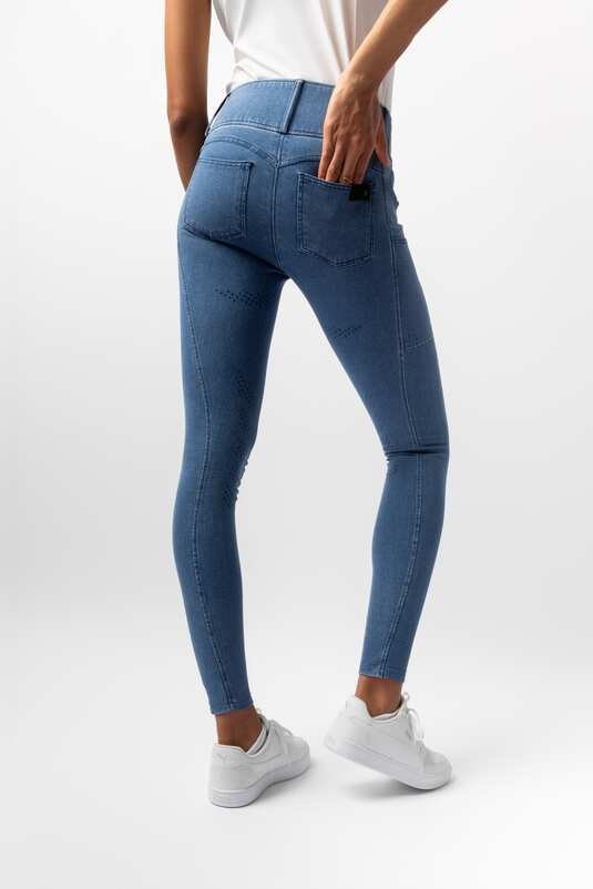 Horze Carolyn Denim Full Grip Ladies Breeches Blue - Aitken's Saddlery