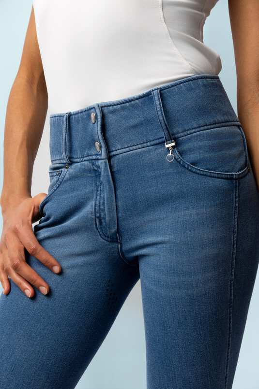 Horze Carolyn Denim Full Grip Ladies Breeches Blue - Aitken's Saddlery