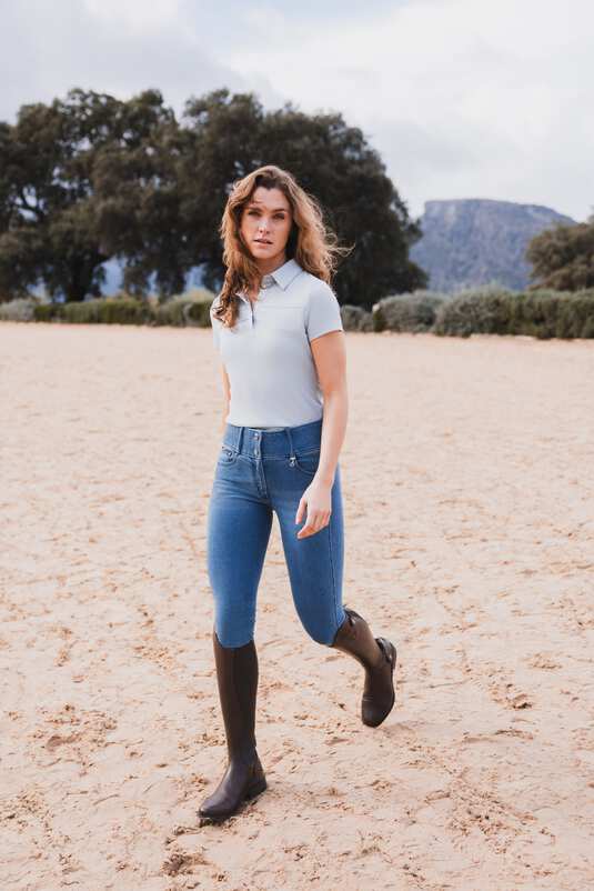 Horze Carolyn Denim Full Grip Ladies Breeches Blue - Aitken's Saddlery