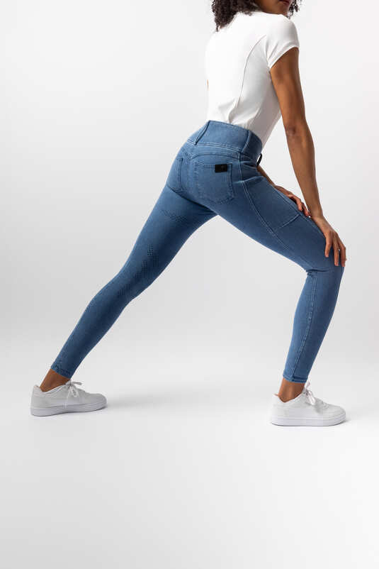 Horze Carolyn Denim Full Grip Ladies Breeches Blue - Aitken's Saddlery