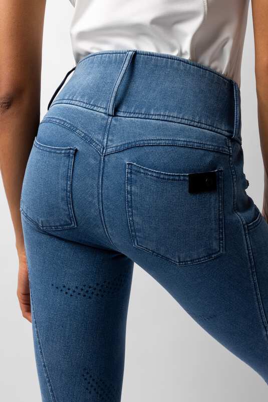 Horze Carolyn Denim Full Grip Ladies Breeches Blue - Aitken's Saddlery