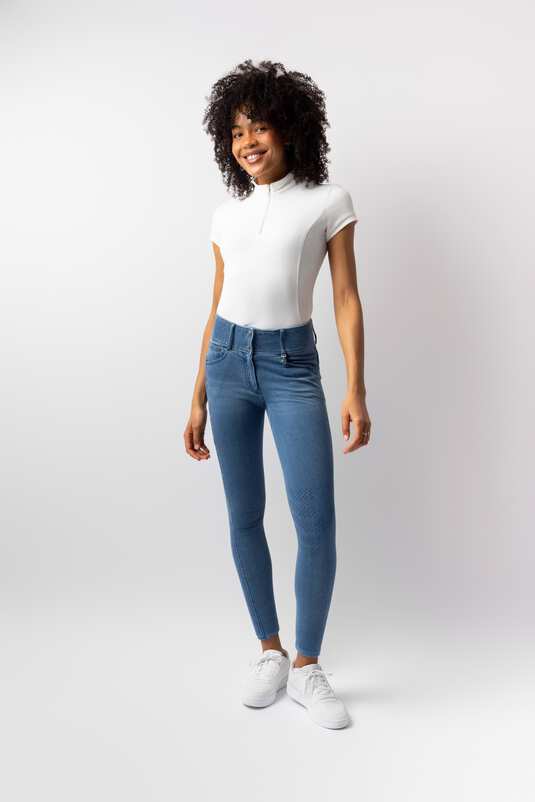 Horze Carolyn Denim Full Grip Ladies Breeches Blue - Aitken's Saddlery