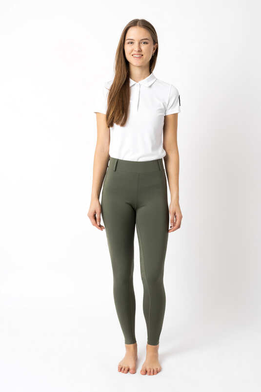 Horze Dea Full Grip Ladies Riding Tights Beetle Khaki Green - Aitken's Saddlery
