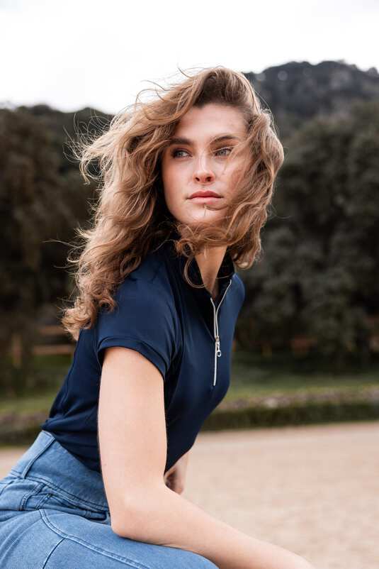 Horze Mina Training Ladies Shirt Navy - Aitken's Saddlery