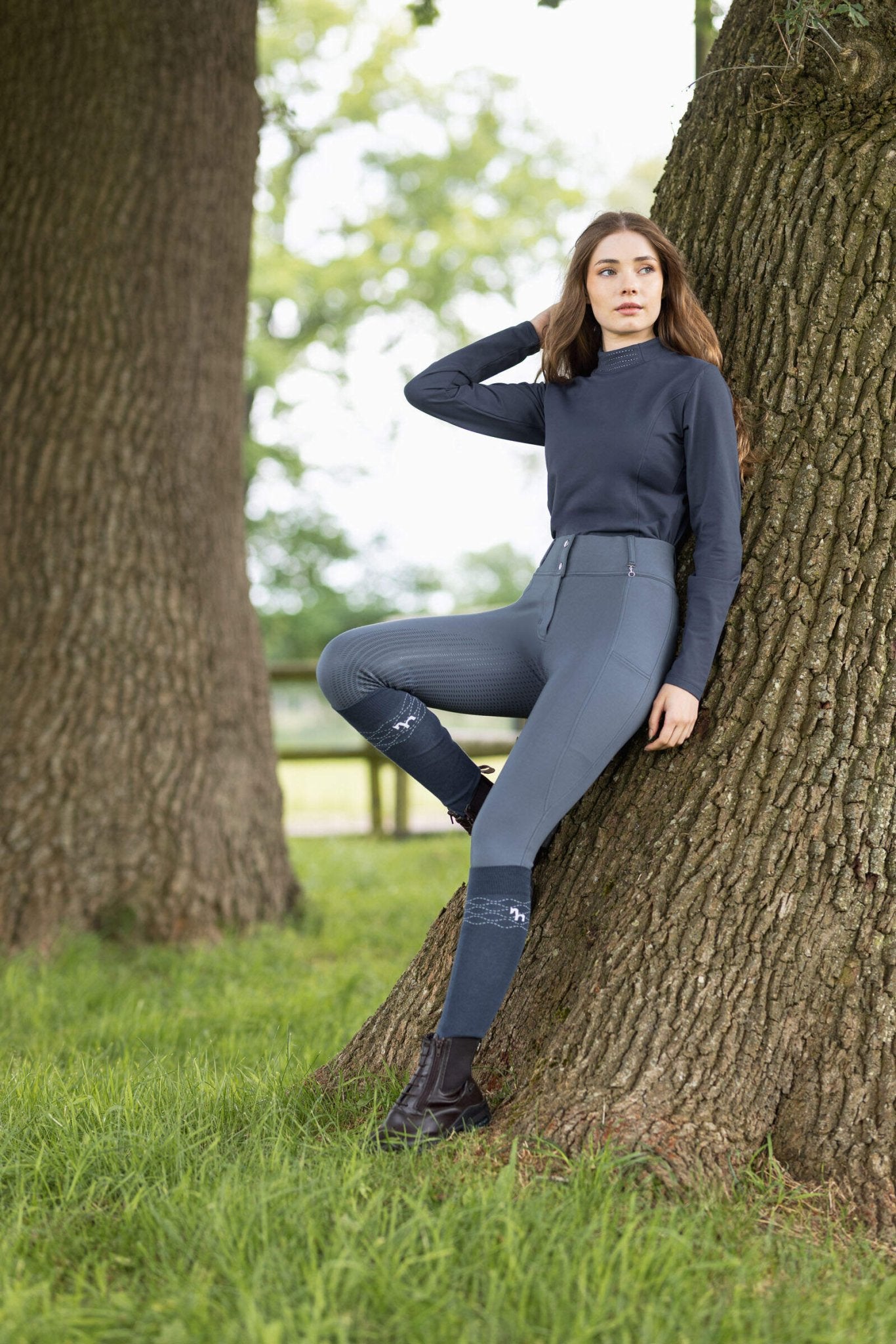 Horze Mira FG Ladies Breeches Thunder Cloud Blue - Aitken's Saddlery