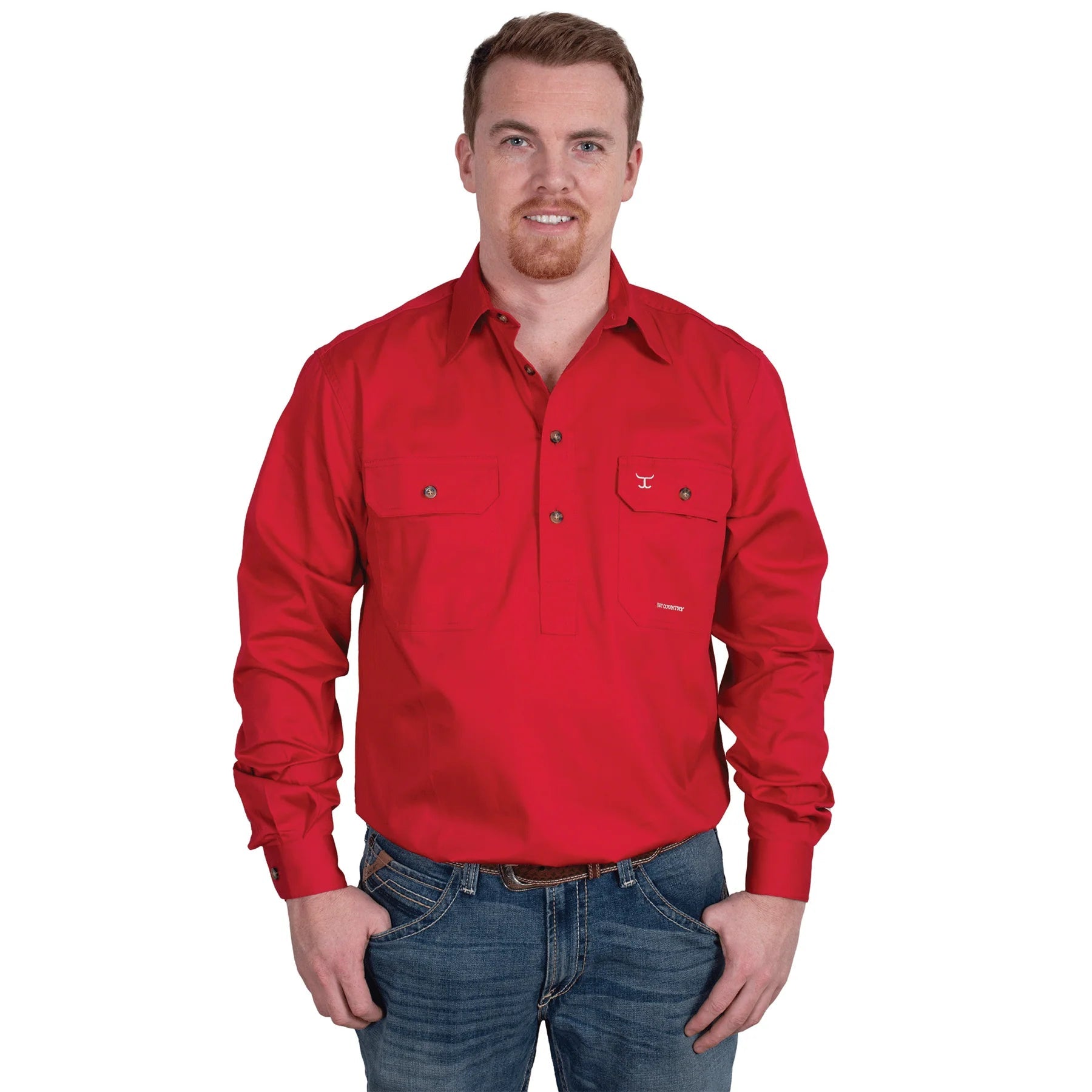 JCA Cameron Mens Workshirt Chilli Red - Aitken's Saddlery