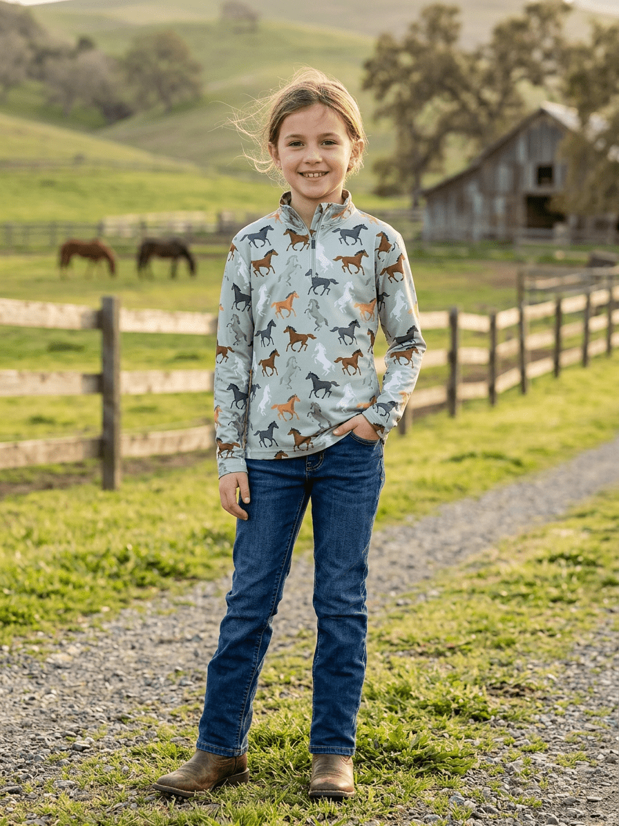 Mia Jee's Horse Printed Long Sleeve Kids Shirt - Aitken's Saddlery