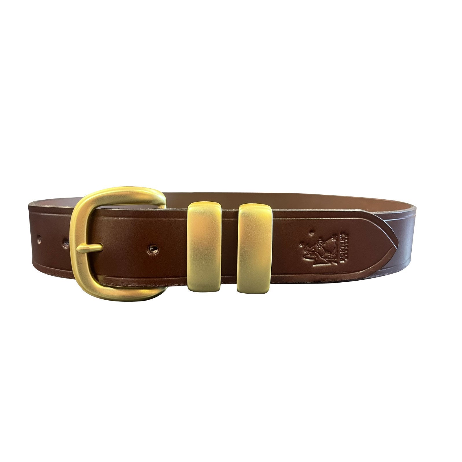 Porter 1.5 Italian Leather Belt Mid Brown Brushed Brass - Aitken's Saddlery