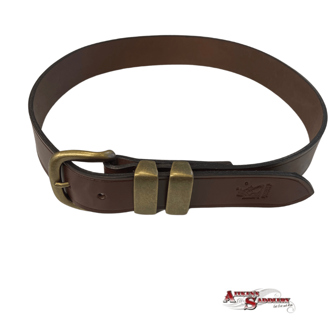 Porter Leather Belt Med Brown Antique Brass 1.5 - Aitken's Saddlery