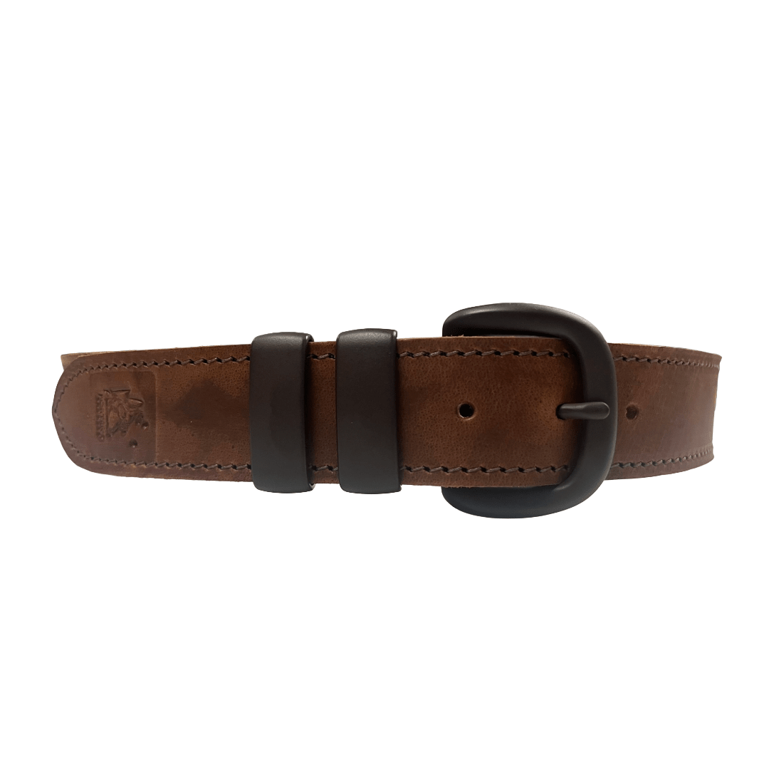 Porter Leather Gold Distressed 1.5 Belt Brown Buckle - Aitken's Saddlery