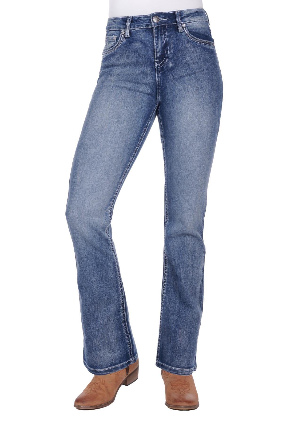 Pure Western Jemma Ladies Hi Waist Bootcut Jeans Moonshine - Aitken's Saddlery