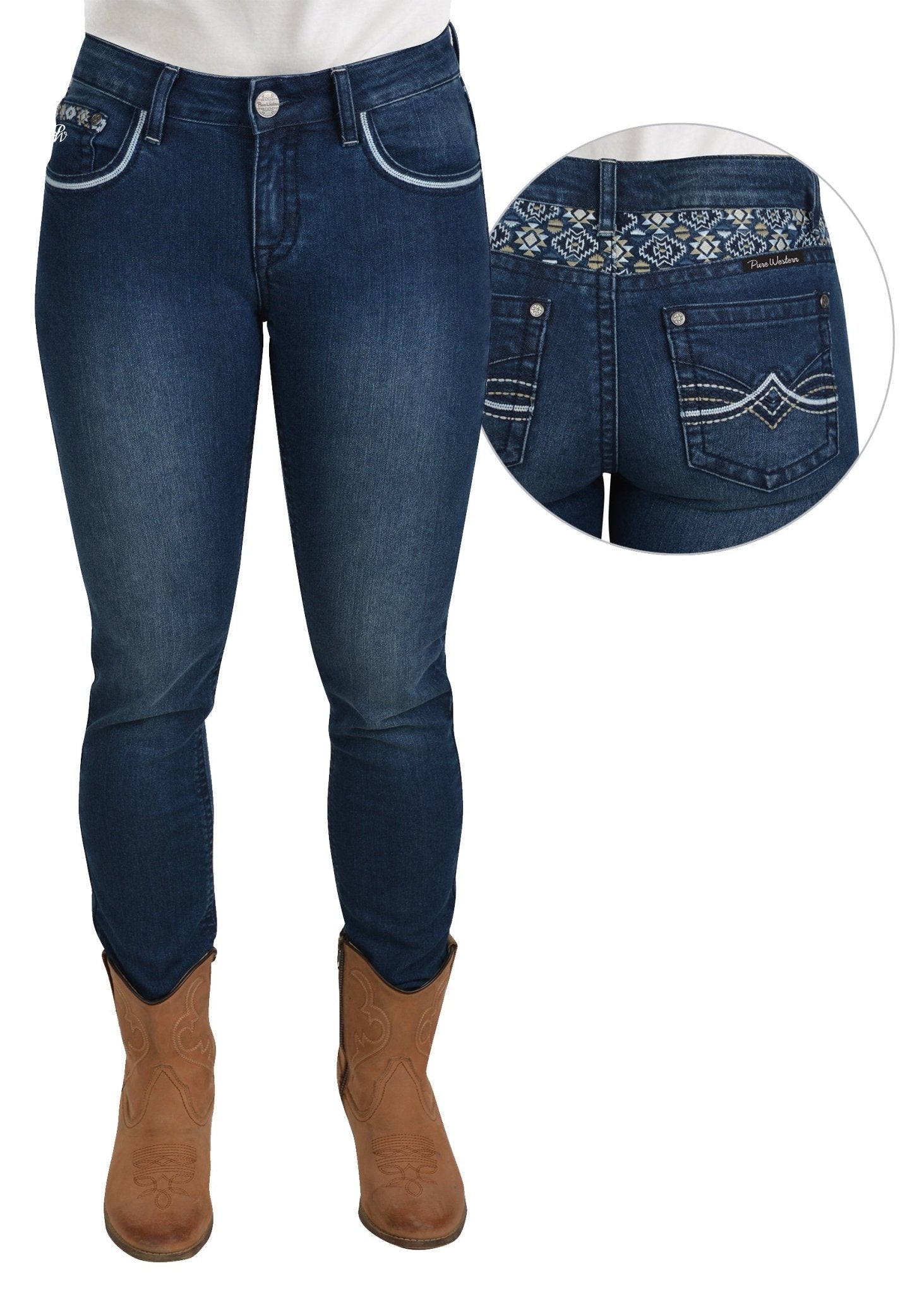 Pure Western Melinda Skinny Ladies Jean Old Indigo - Aitken's Saddlery