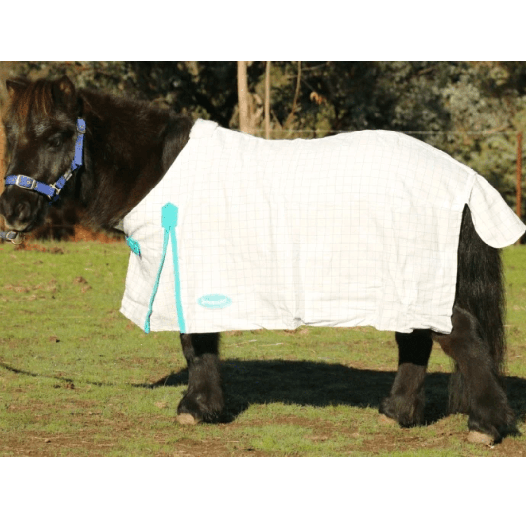 Showcraft Summer Ripstop Rug White Old Style Aqua Trim - Aitken's Saddlery