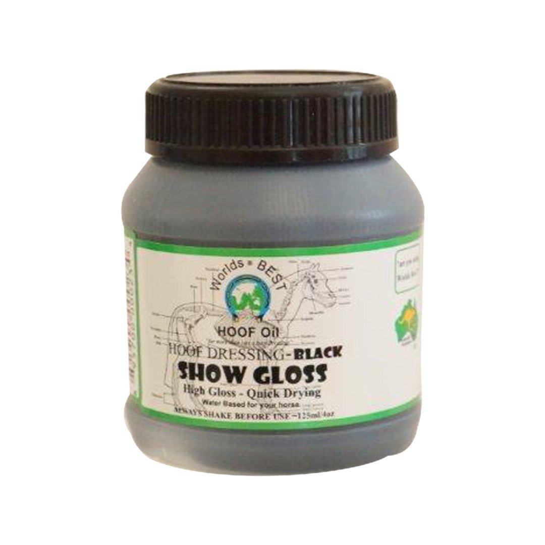 Worlds Best Hoof Oil Show Gloss 125ml Black - Aitken's Saddlery