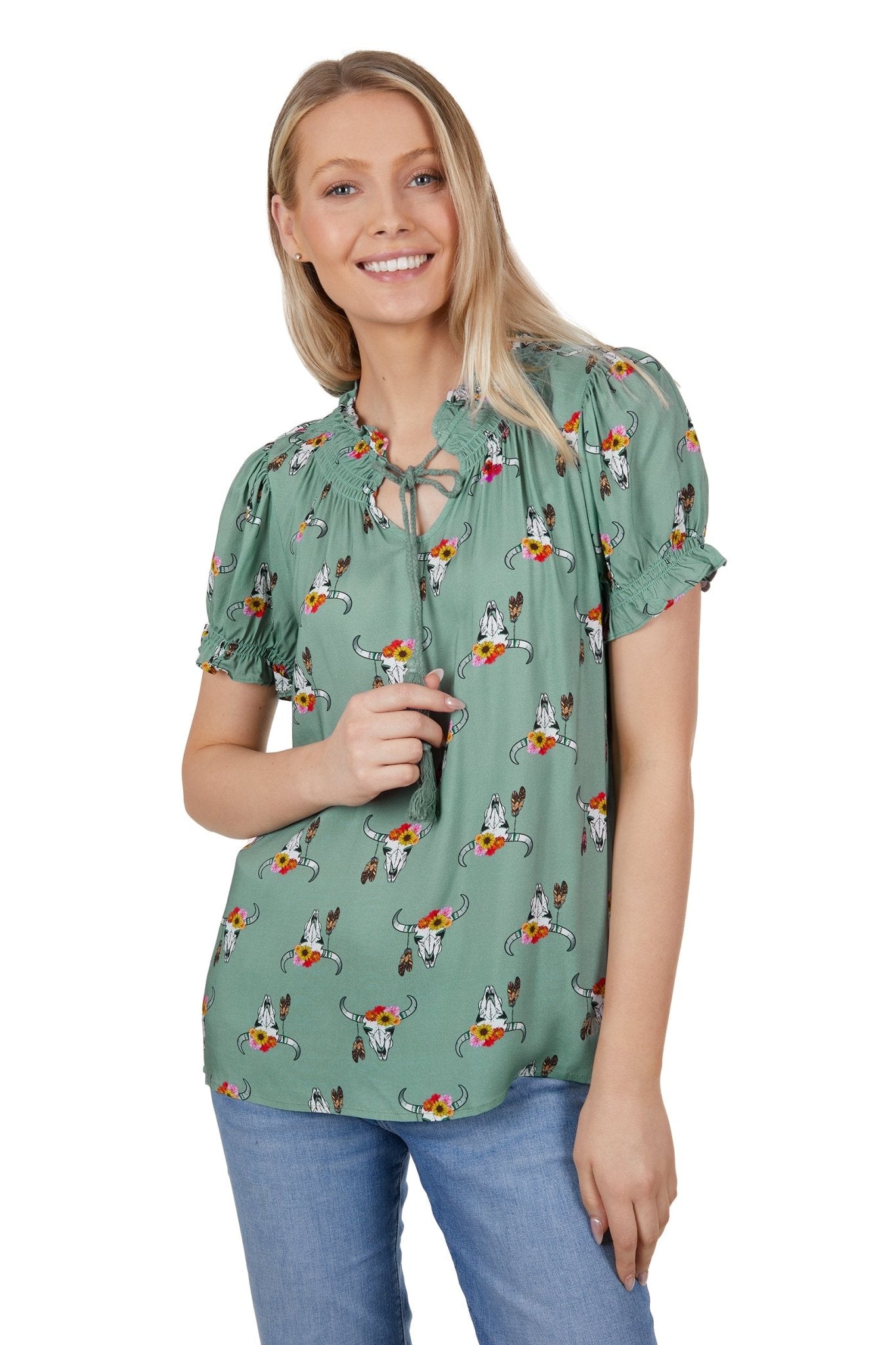 Wrangler Ladies Astrid LS Blouse Khaki - Aitken's Saddlery