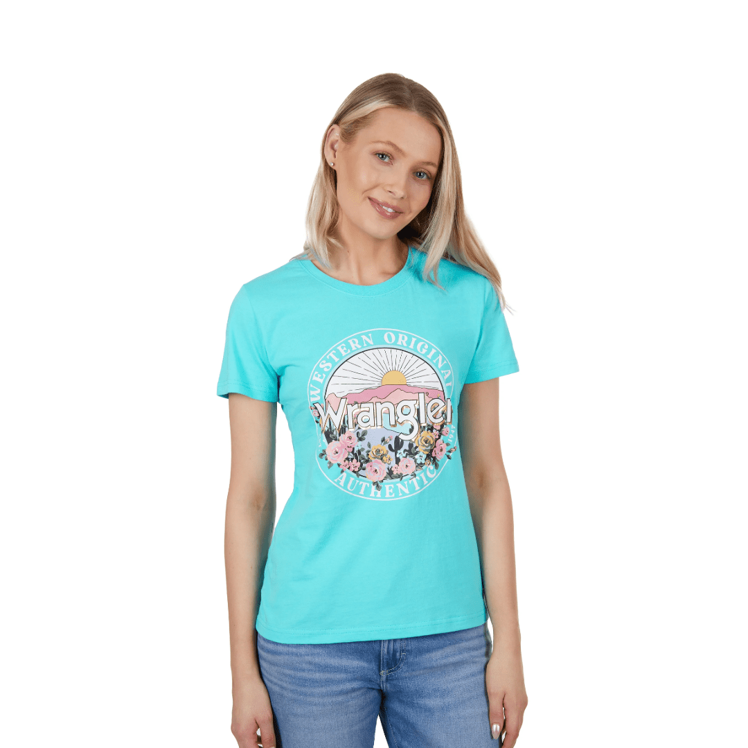 Wrangler Ladies Sara SS Tee Aqua - Aitken's Saddlery